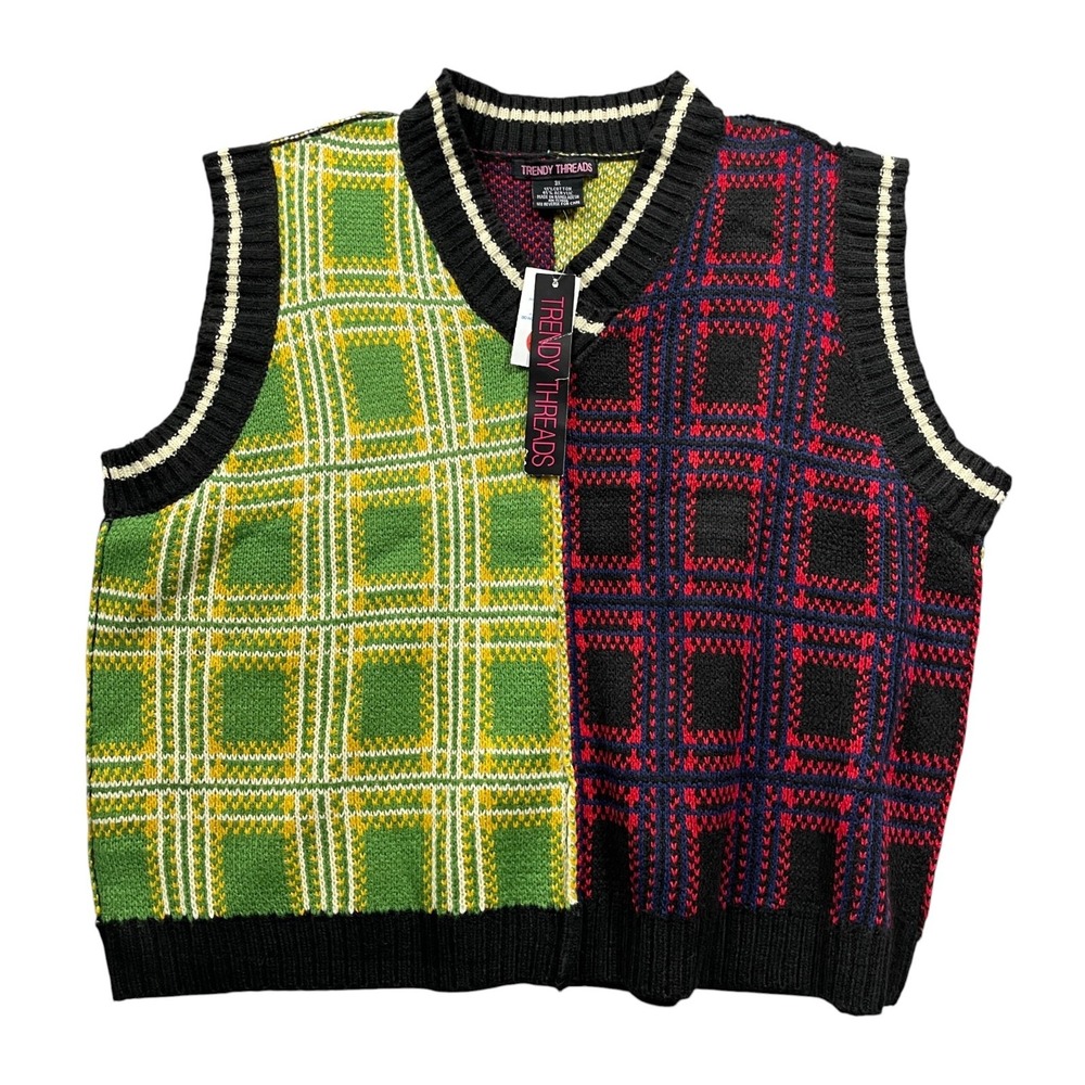 Trendy Threads 3X NEW w/Tags Mixed Plaid Print‎ V Neck Mixed Sweater Vest